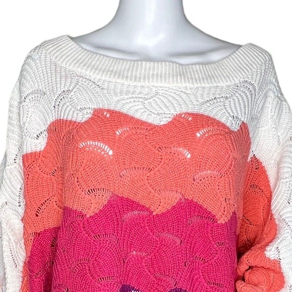 Andree by Unit Sweater Womens Small Boat Neck White Multicolor Stripe Oversized - Picture 5 of 8